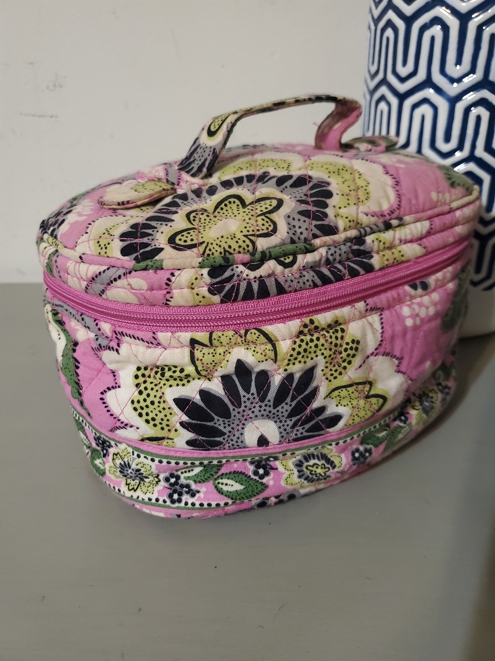 Vera Bradley Priscilla Pink Floral Quilted Cosmetic Case Retired Print